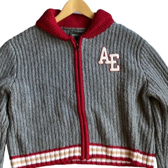 American Eagle Vintage Style Letterman Cardigan Sweater Red/Gray Size Large - Picture 2 of 7